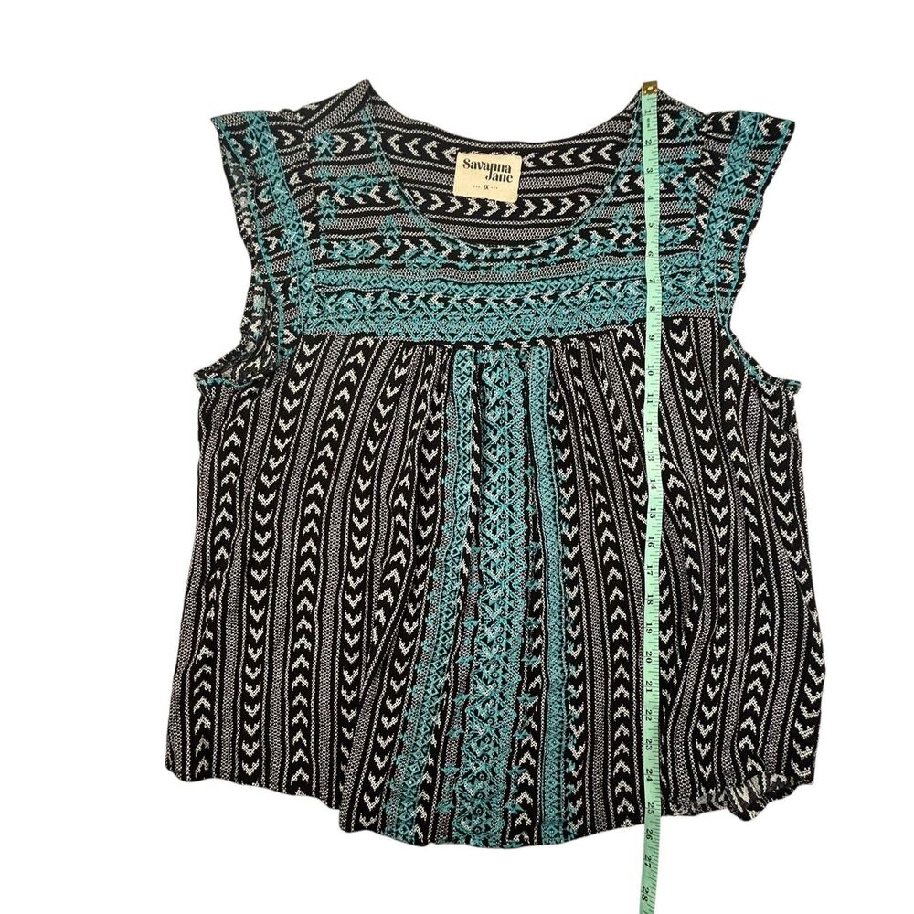 Savana Jane Embroidered Peasant Blouse Size 1X Black Blue Boho Hippie Cap Sleeve - Picture 10 of 10